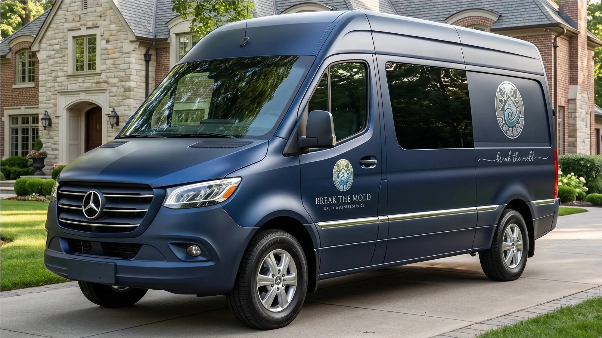 Clean, premium Break the Mold service vehicle in a tree-lined driveway