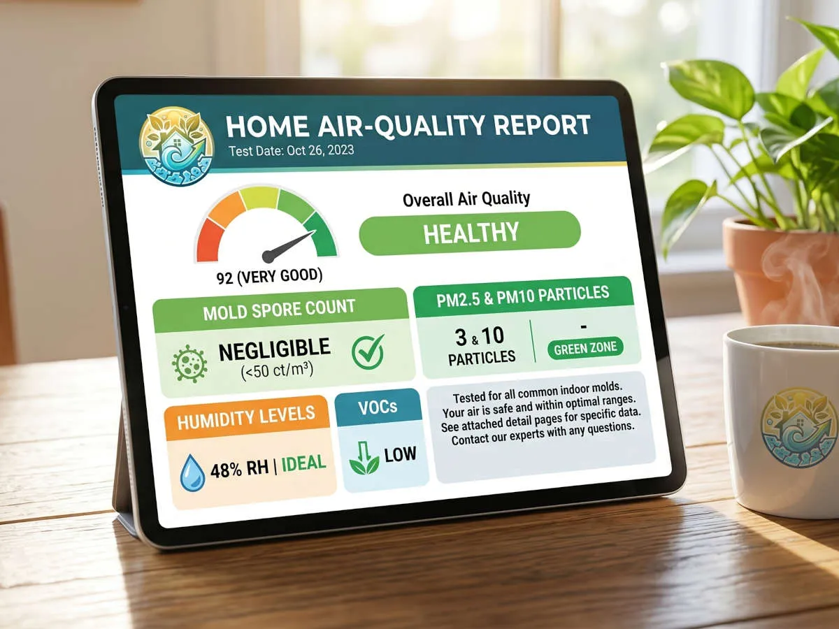 An easy-to-read air-quality report on a tablet on a bright table